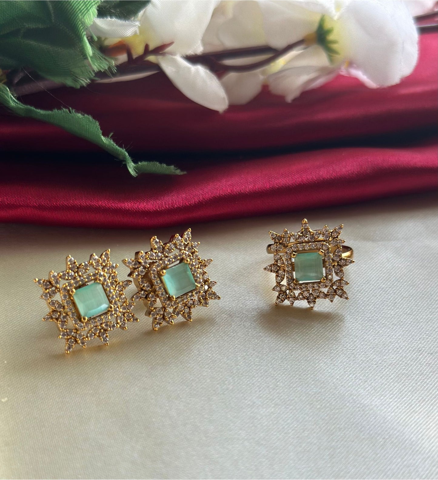 Multi Layered Chain Choker with Mint Green Stone