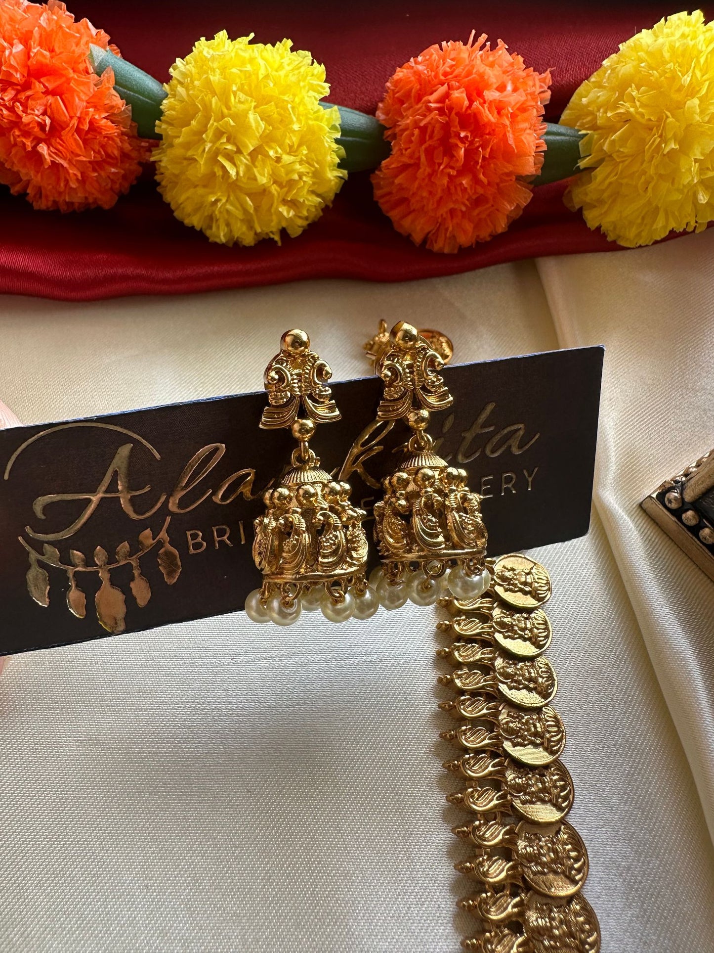 Antique Long Lakshmi Coin Haram with Jhumka