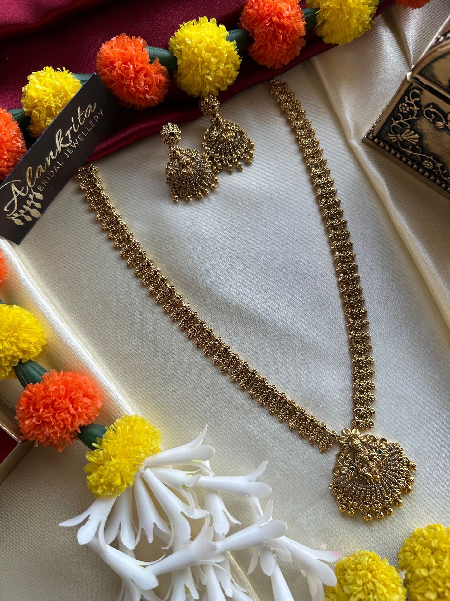 Premium Long Lakshmi Haram with Golden Beads
