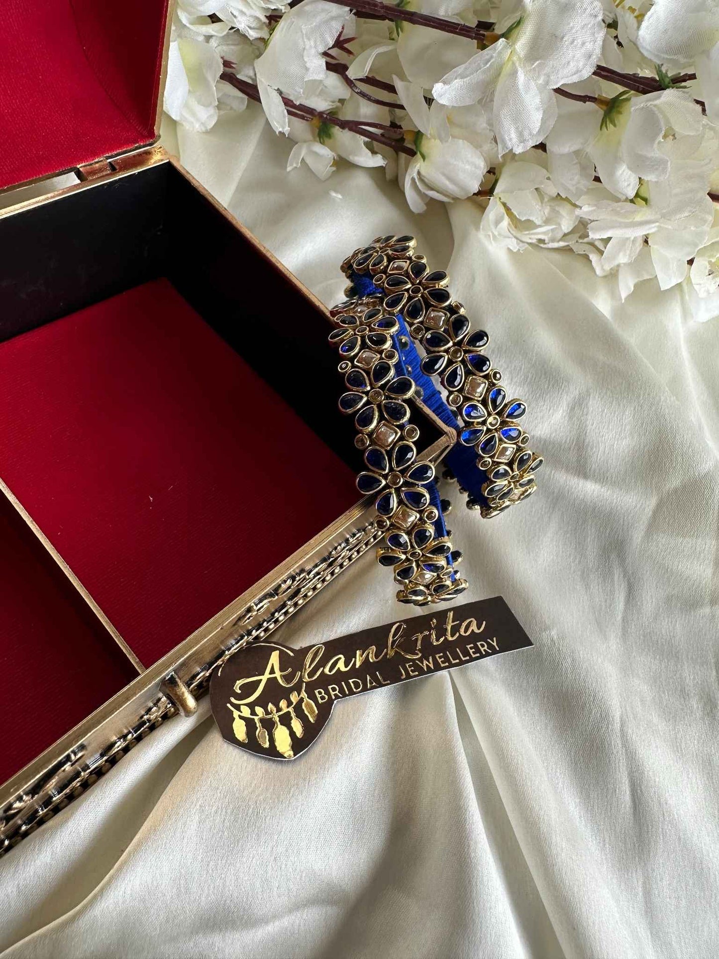 Blue Floral Kundan Bangles