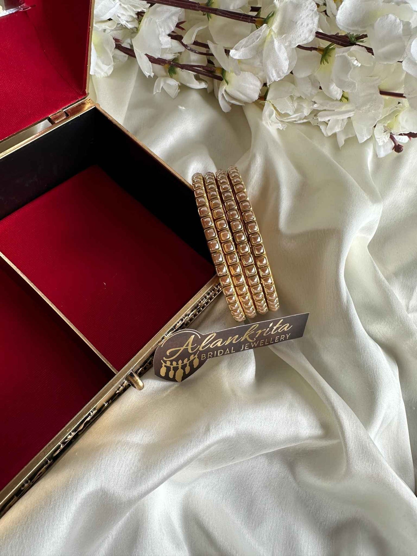 Golden Pearl Kundan Bangles