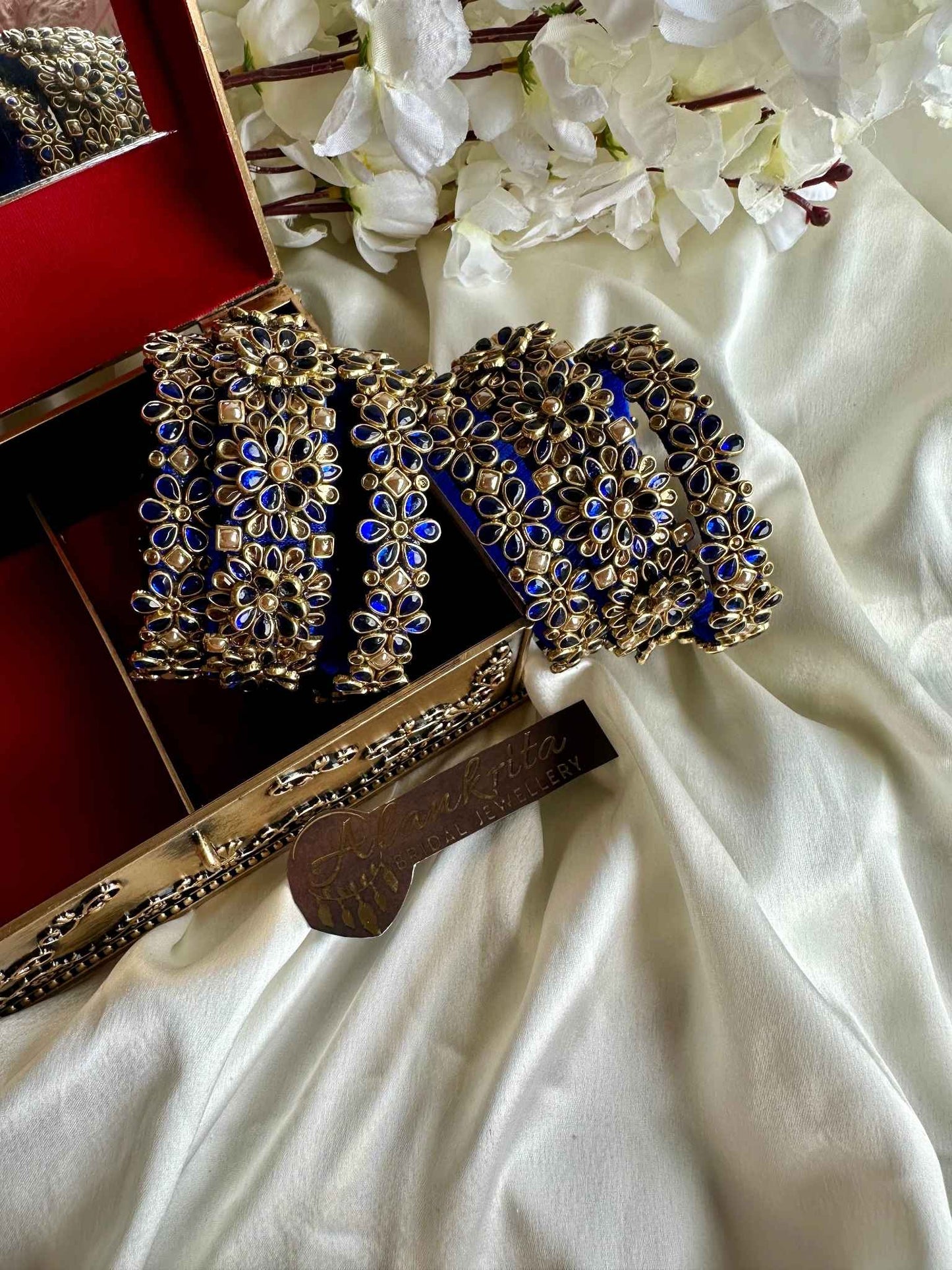 3D Blue Kundan Bangles Combo