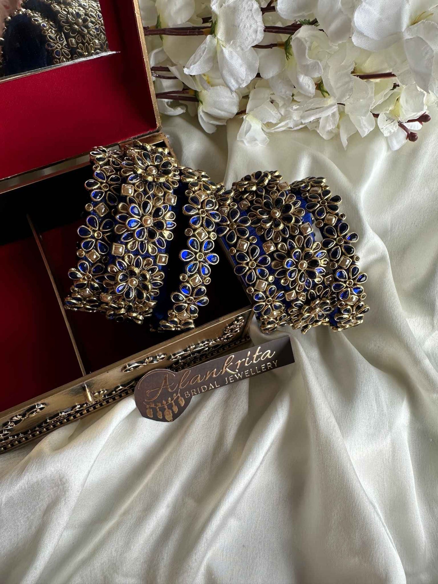 3D Blue Kundan Bangles Combo
