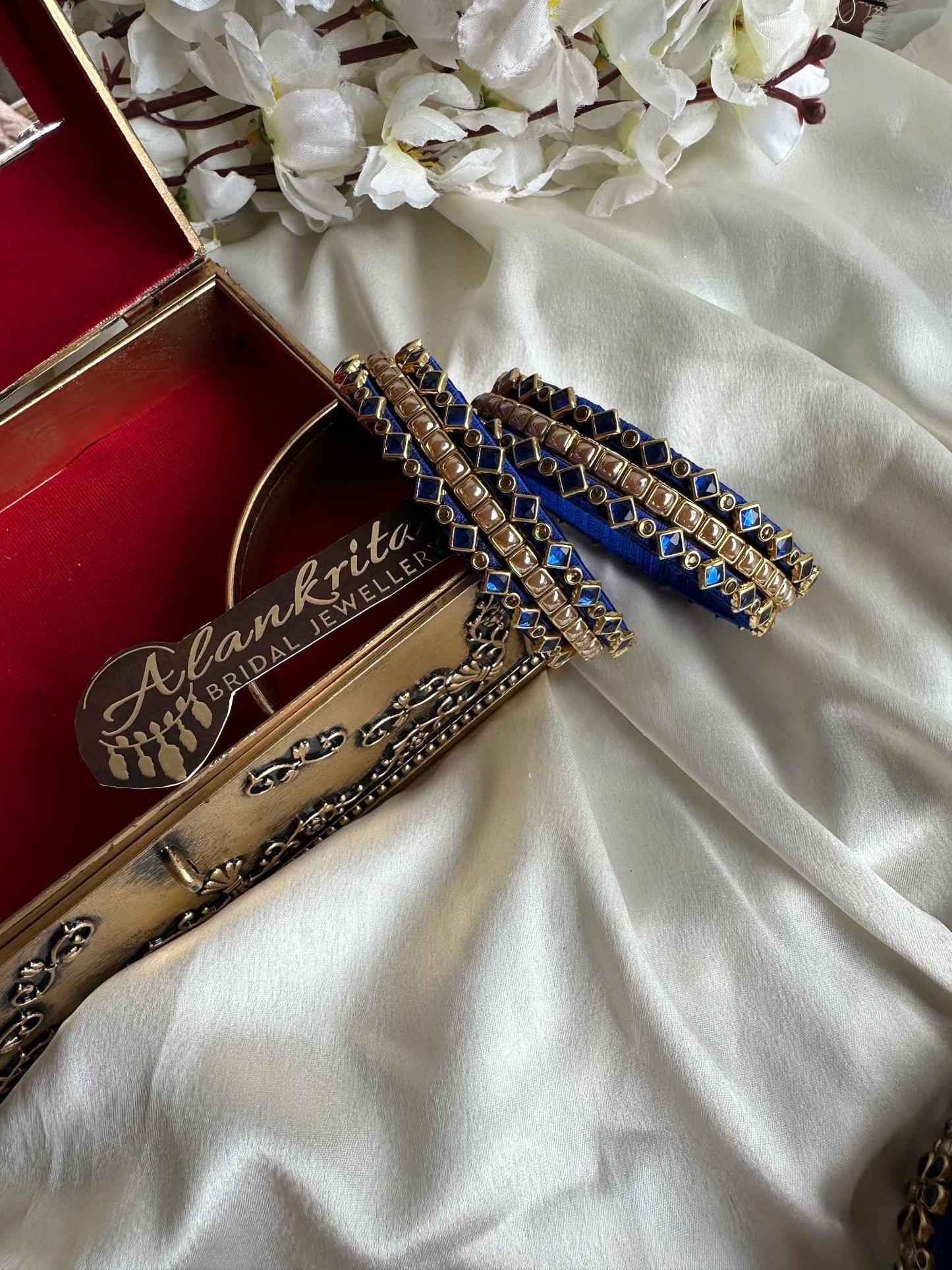 Blue & Golden Pearl Kundan Bangles