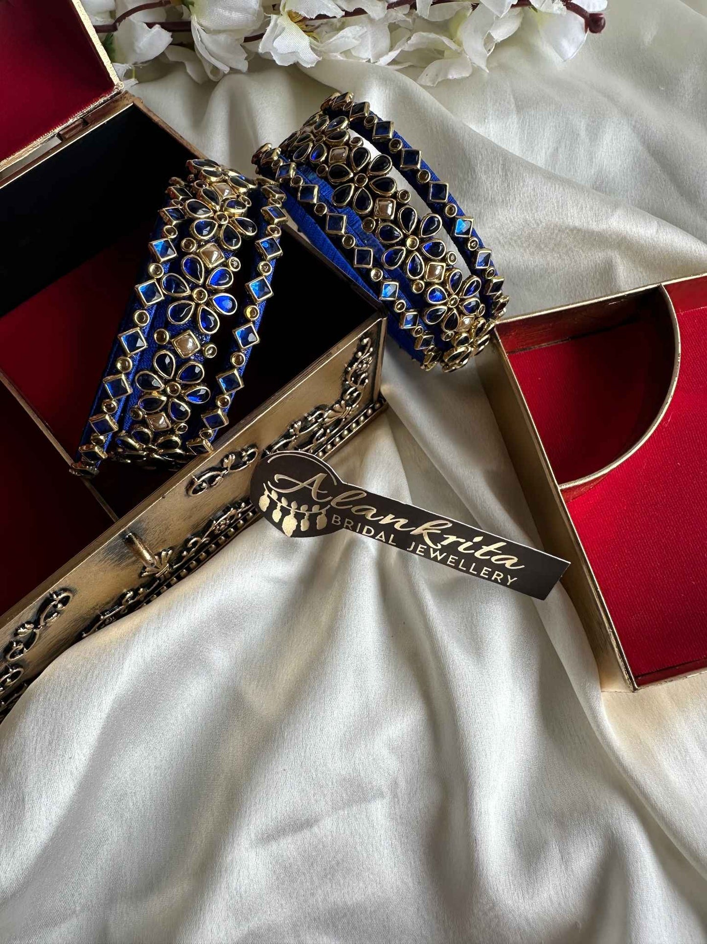 Blue Kundan Bangles Combo