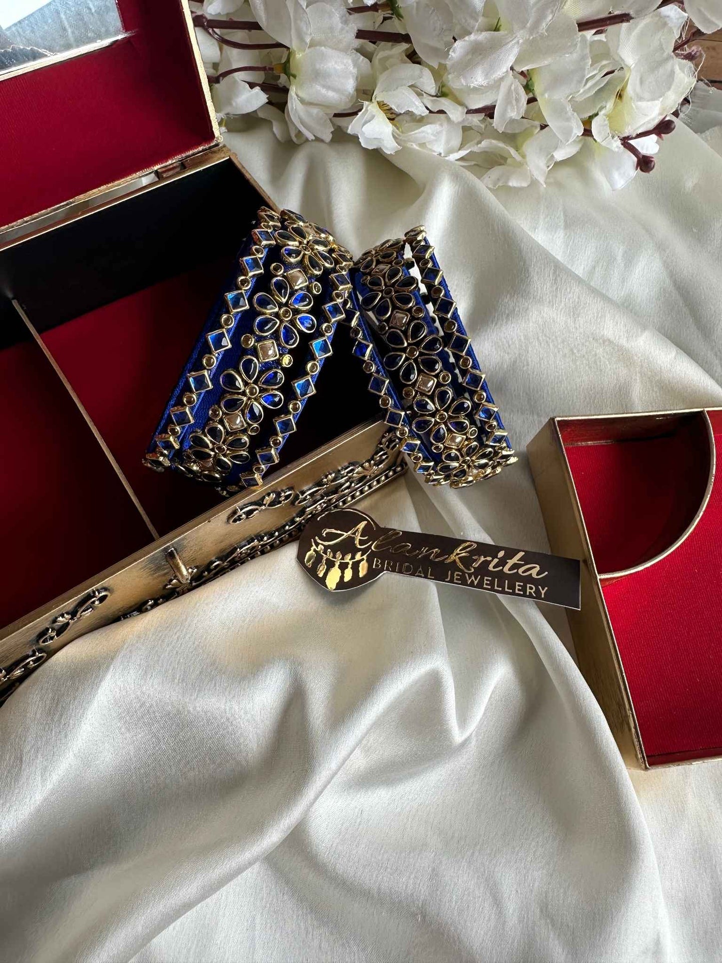 Blue Kundan Bangles Combo