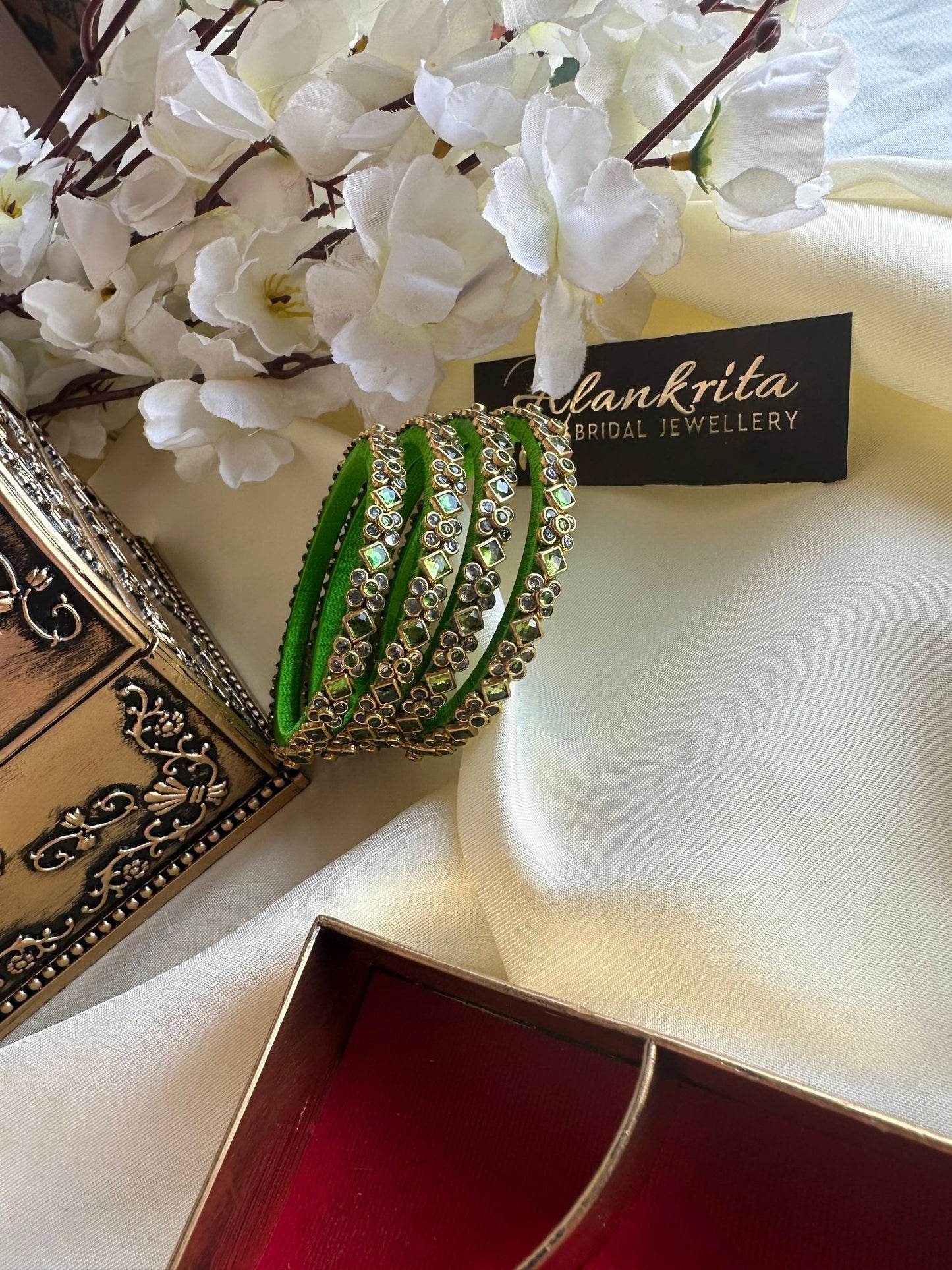 Parrot Green Kundan Bangles