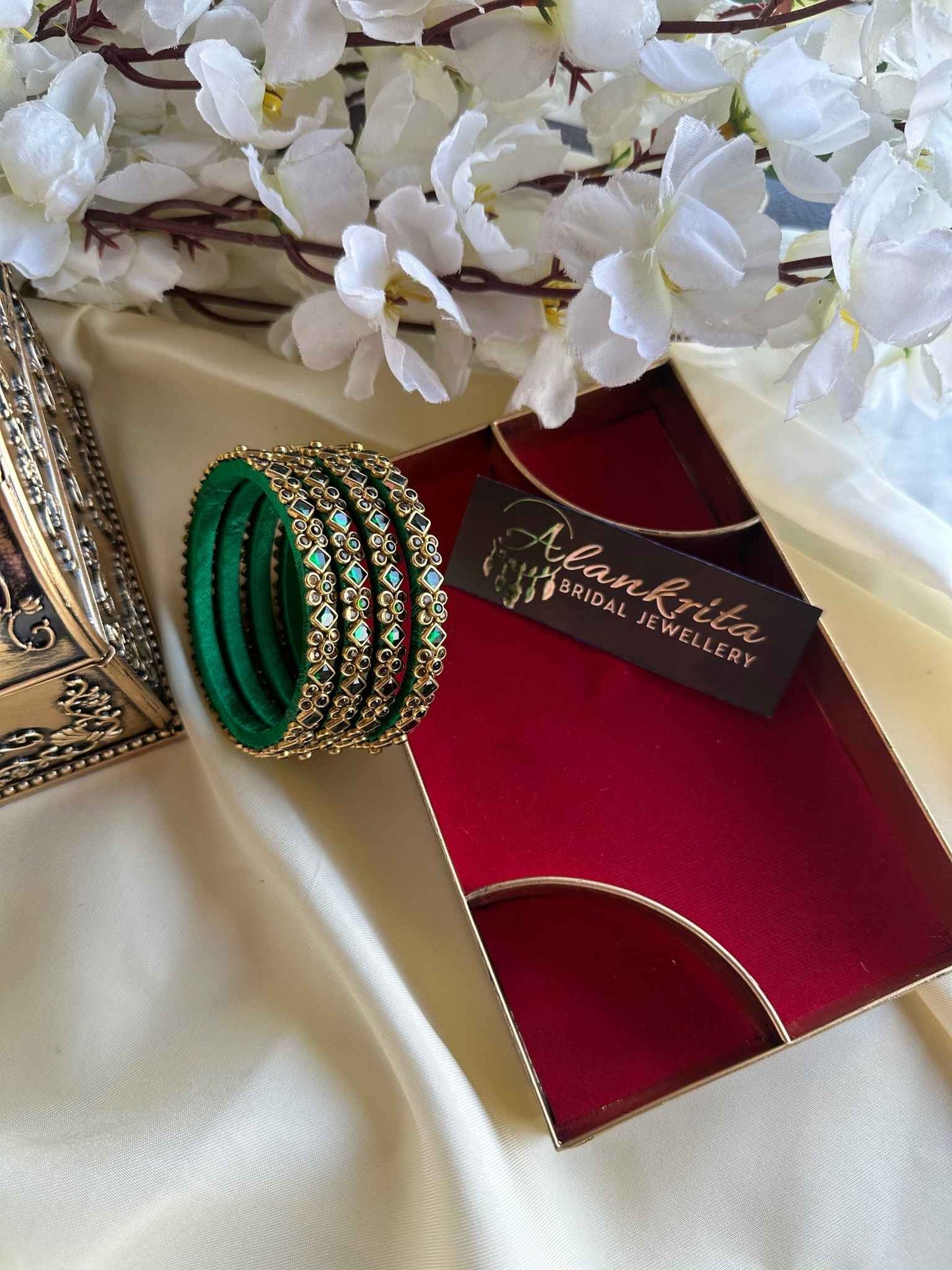 Green Kundan Stone Bangles