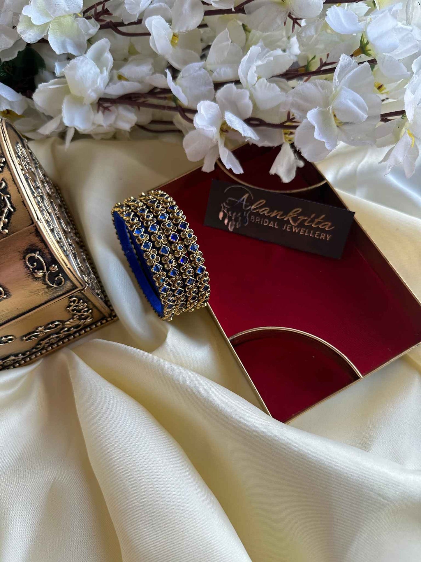 Blue Kundan Stone Bangles