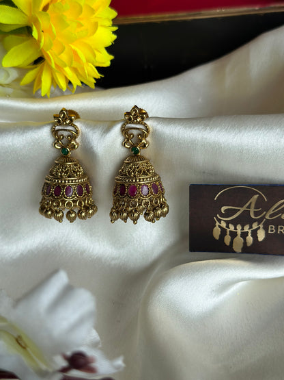 Premium Antique Jhumka with Golden Beads
