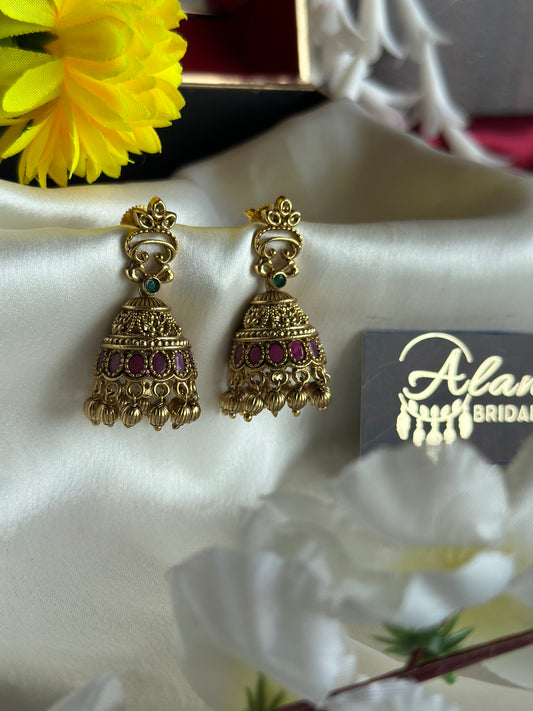 Premium Antique Jhumka with Golden Beads