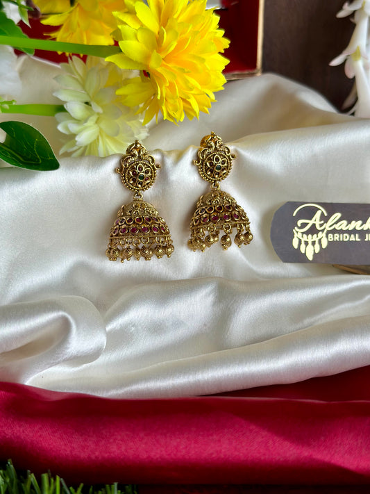Premium Antique Jhumka with Golden Beads