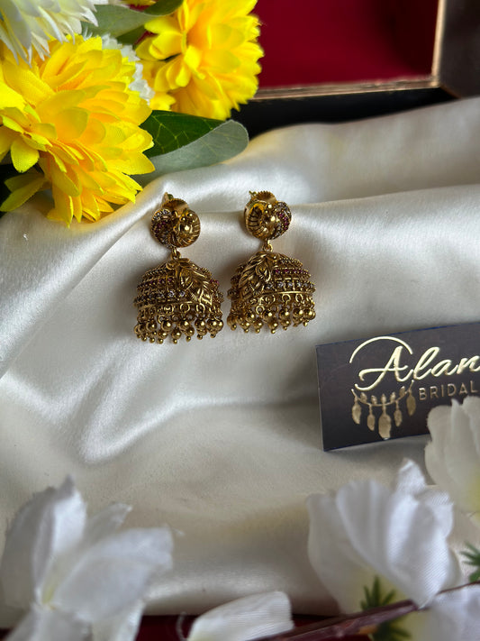 Premium Antique Jhumka with Golden Beads