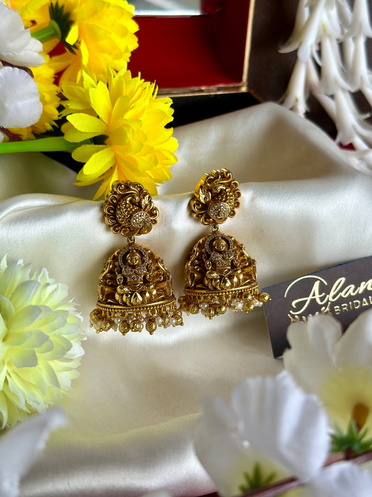 Premium Antique Temple Jhumka with AD stones