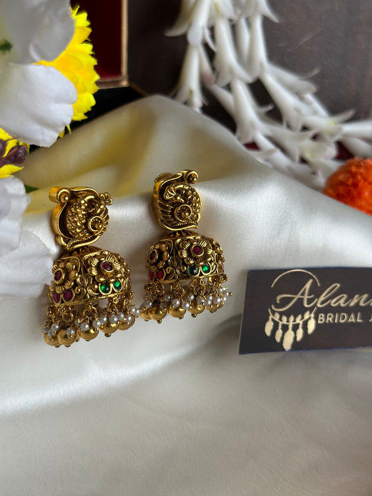 Premium Antique Jhumka with Golden Beads