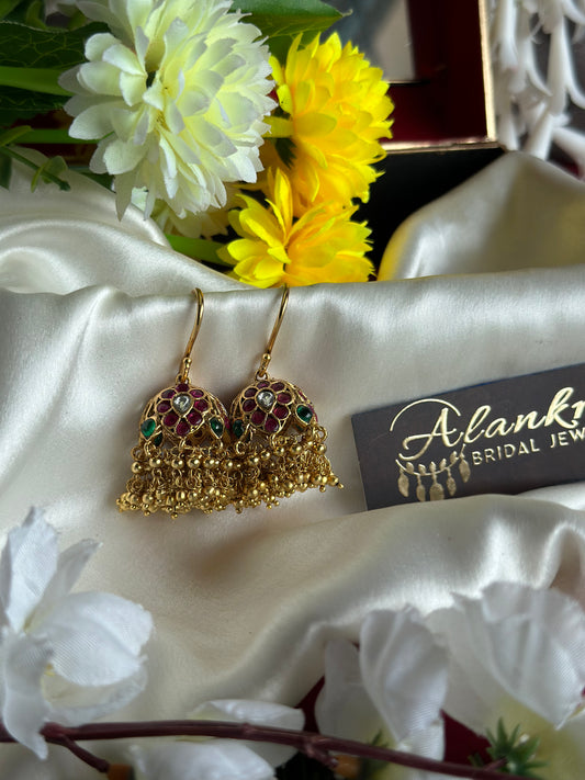 Premium Antique Jhumka with Kemp Stones
