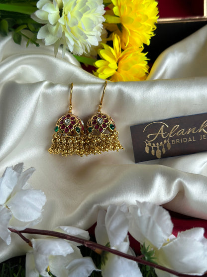 Premium Antique Jhumka with Kemp Stones