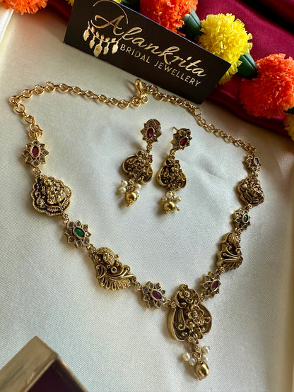 Premium Antique Short Necklace with Multi Colour