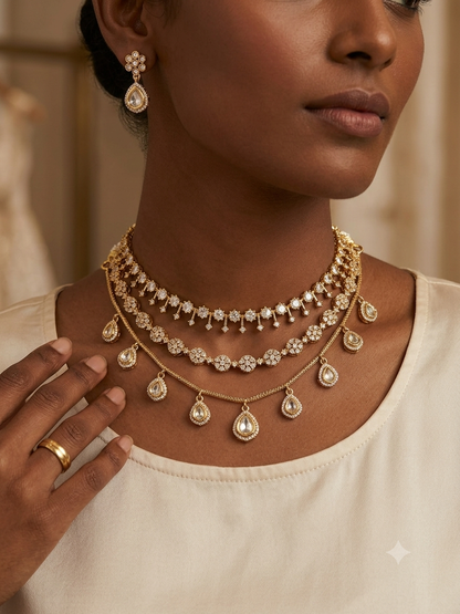 3 Layer Combo Set - AD Stone Necklaces
