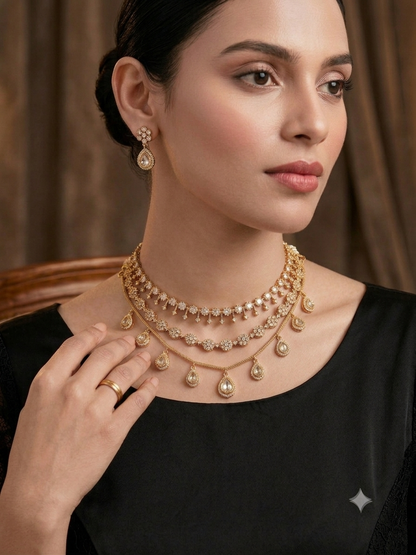 3 Layer Combo Set - AD Stone Necklaces