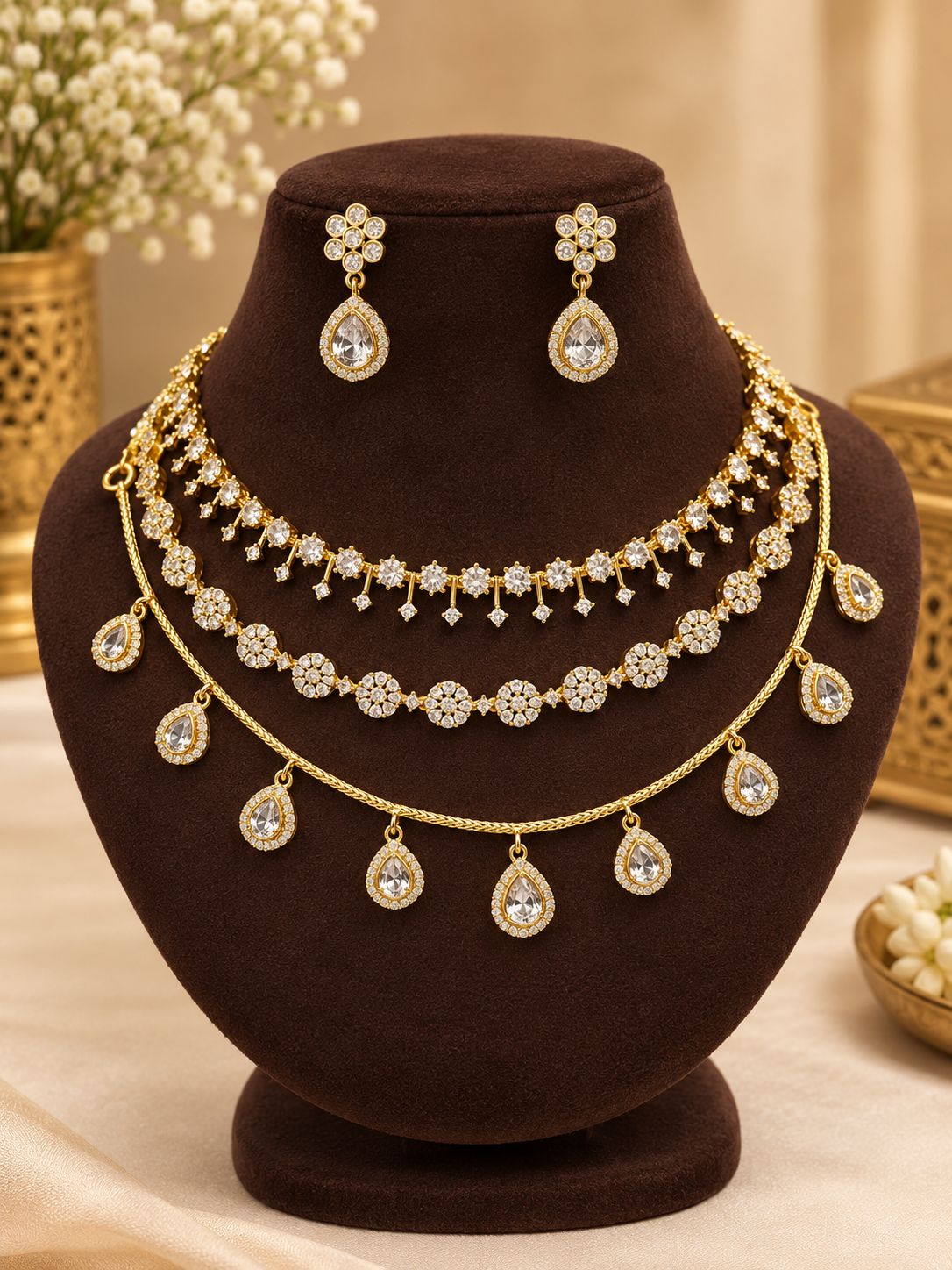 3 Layer Combo Set - AD Stone Necklaces