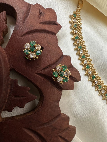 Simple Short Necklace with White & Green AD Stones