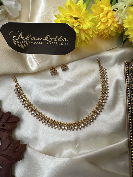 Simple Short Necklace with White AD Stones
