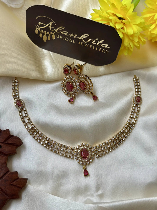 Diamond Inspired Red Stone Necklace