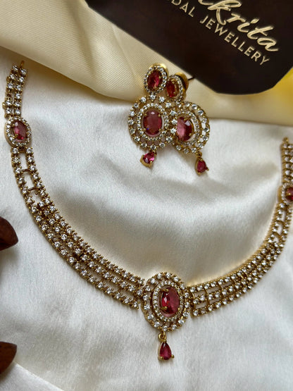 Diamond Inspired Red Stone Necklace