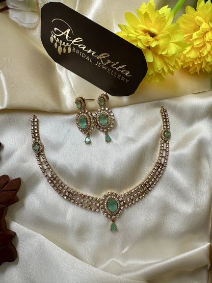 Diamond Inspired Mint Green Stone Necklace