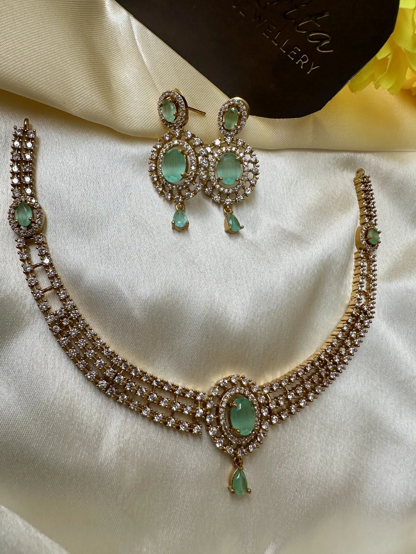 Diamond Inspired Mint Green Stone Necklace