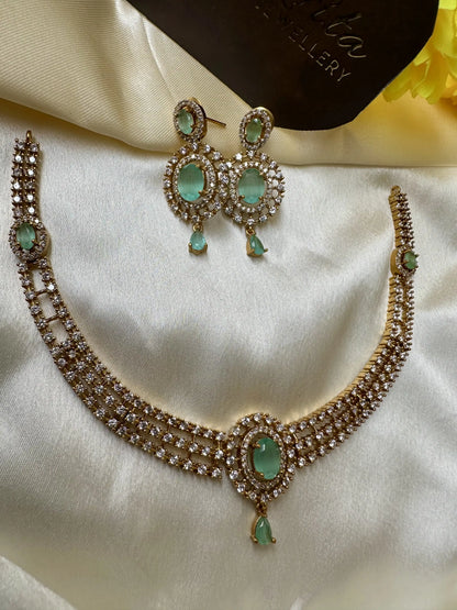 Diamond Inspired Mint Green Stone Necklace