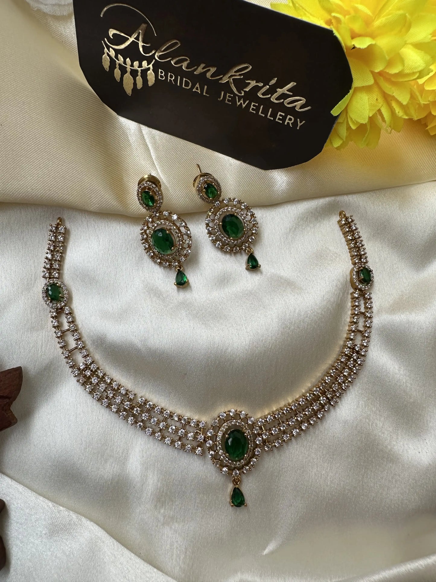 Diamond Inspired Green Stone Necklace