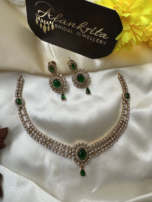 Diamond Inspired Green Stone Necklace