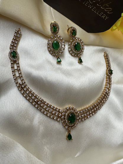 Diamond Inspired Green Stone Necklace