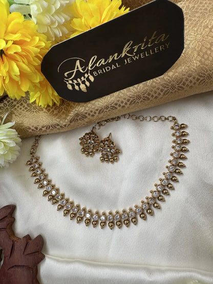 Premium Short Necklace with White Stones