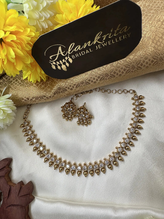 Premium Short Necklace with White Stones