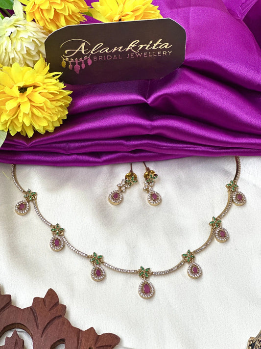 Diamond Inspired Short Necklace with AD Stones