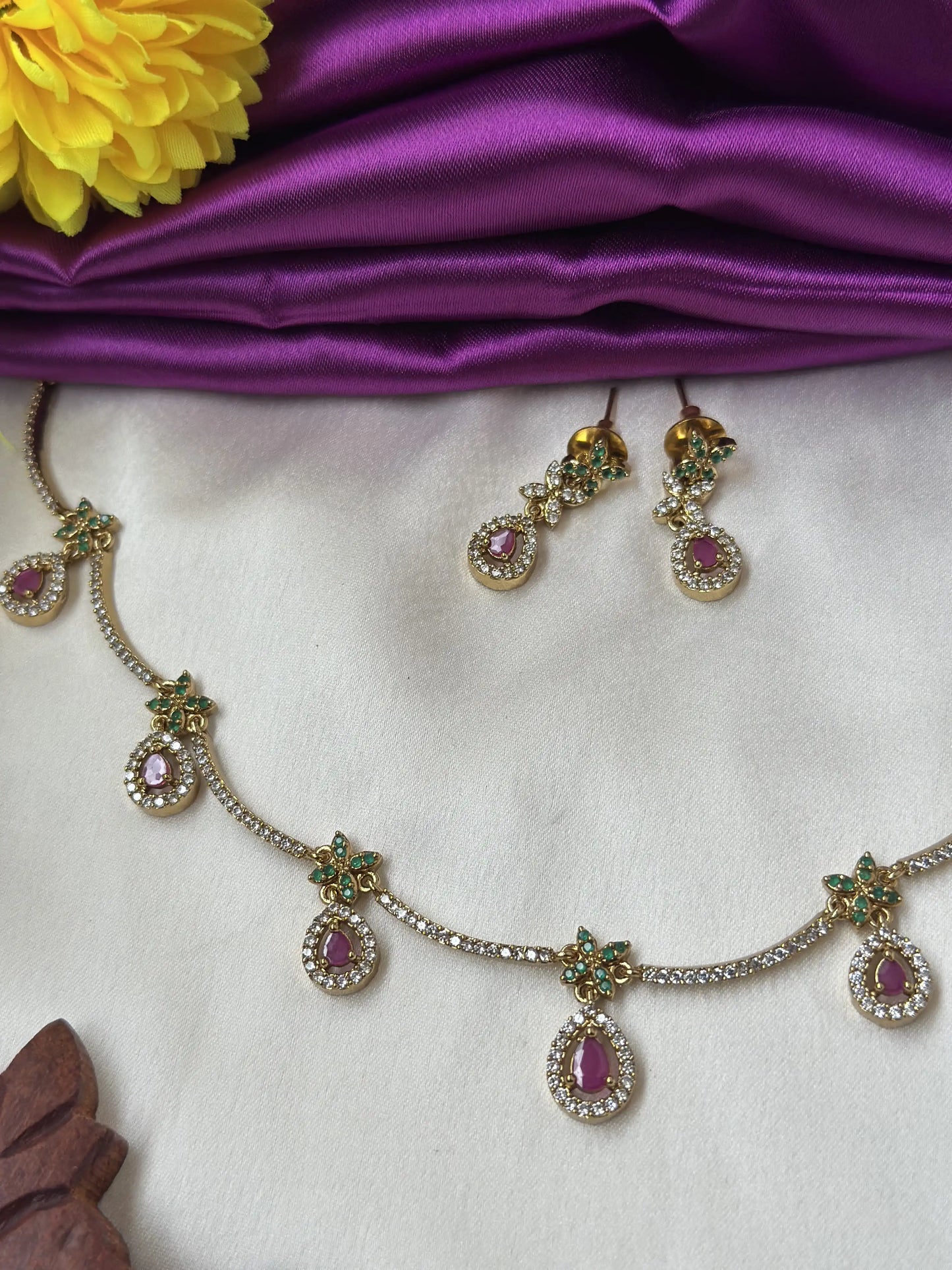 Diamond Inspired Short Necklace with AD Stones