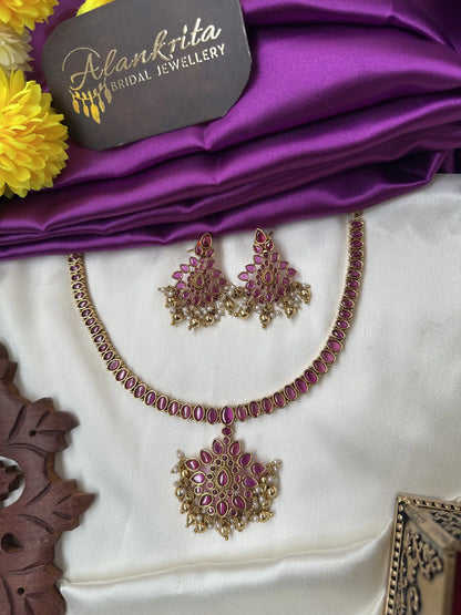 Premium Short Kemp Necklace with Ruby Stones