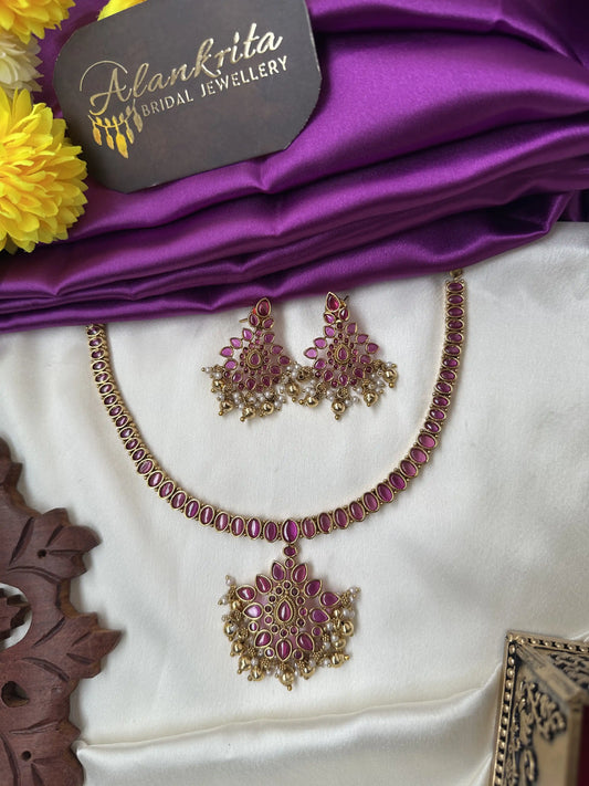 Premium Short Kemp Necklace with Ruby Stones