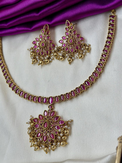 Premium Short Kemp Necklace with Ruby Stones