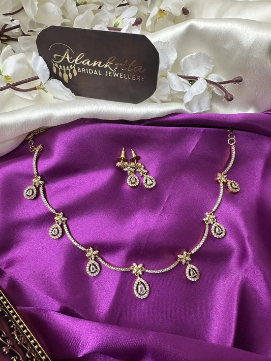 Diamond Inspired Short Necklace with AD Stones