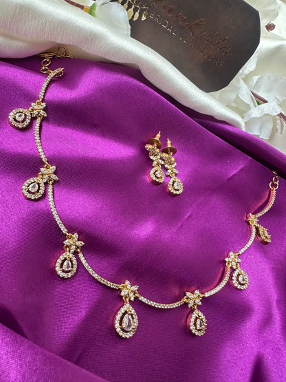 Diamond Inspired Short Necklace with AD Stones