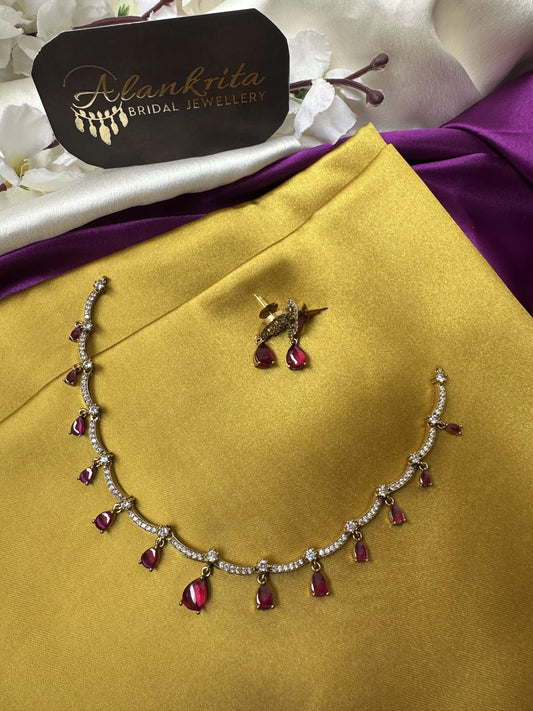 Simple Necklace with Ruby Drops & AD Stones