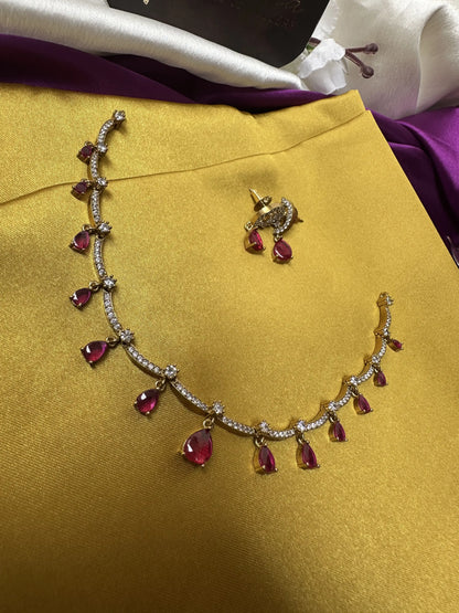 Simple Necklace with Ruby Drops & AD Stones
