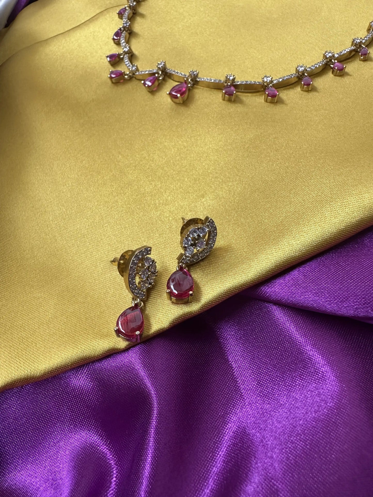Simple Necklace with Ruby Drops & AD Stones
