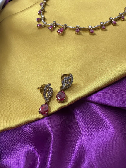 Simple Necklace with Ruby Drops & AD Stones