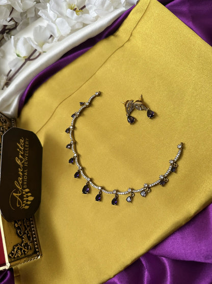 Simple Necklace with Purple Drops & AD Stones