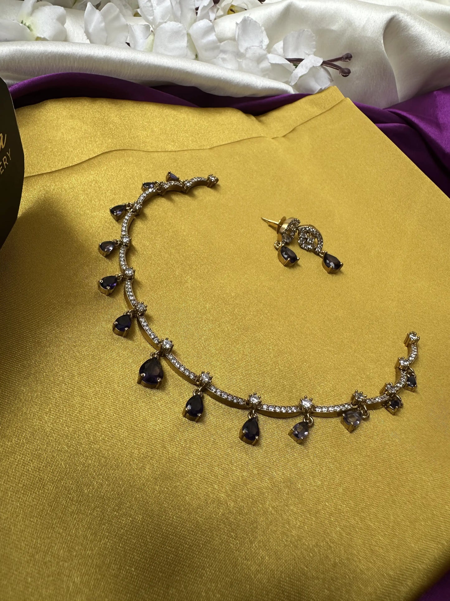 Simple Necklace with Purple Drops & AD Stones